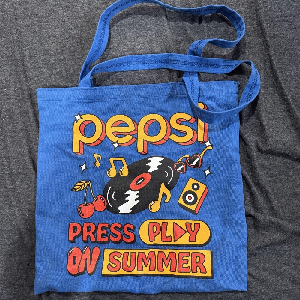 Pepsi Tote Bag Womens Large Blue Press Play On Summer Graphic Canvas Music Print